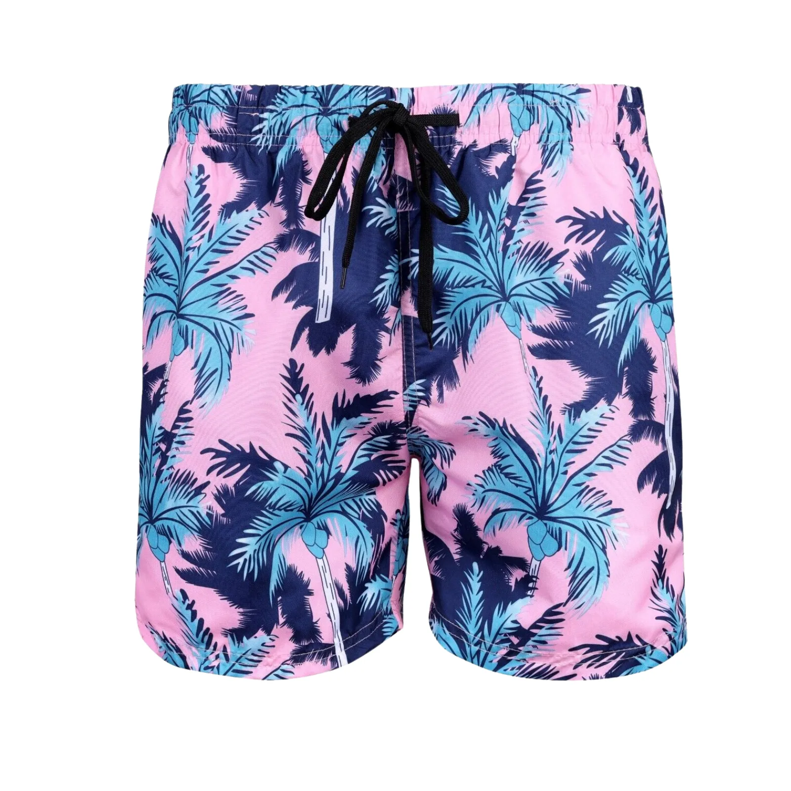 Mens Printed Swim Shorts 100% Polyester Quick Dry Beach Trunks Elasticated Waist Contrast Drawcord Summer Swimming Board Shorts Holiday Surf Activewear