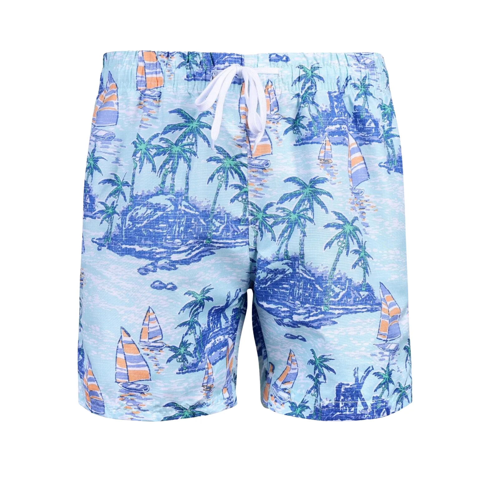 Mens Printed Swim Shorts 100% Polyester Quick Dry Beach Trunks Elasticated Waist Contrast Drawcord Summer Swimming Board Shorts Holiday Surf Activewear