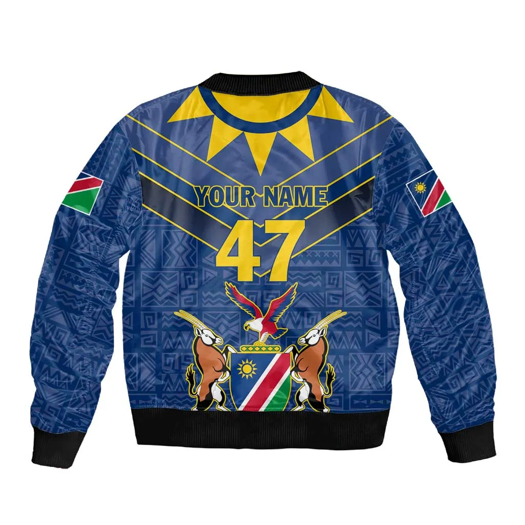 Namibia Yellow Sun Sleeve Zip Bomber Jacket Sporty Style with Traditional Patterns TS04