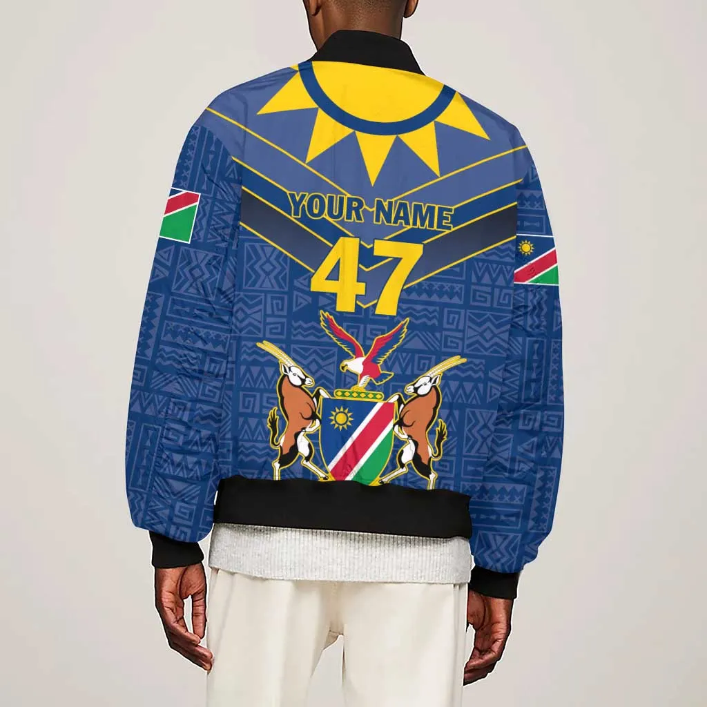 Namibia Yellow Sun Sleeve Zip Bomber Jacket Sporty Style with Traditional Patterns TS04