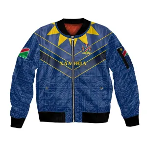 Namibia Yellow Sun Sleeve Zip Bomber Jacket Sporty Style with Traditional Patterns TS04