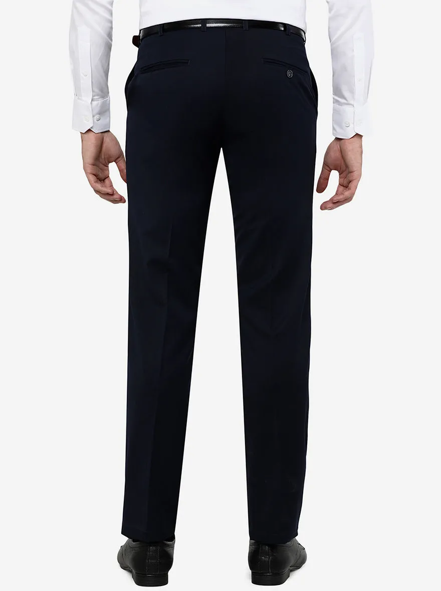 Navy Blue Solid Slim Fit Formal Trouser | Metal