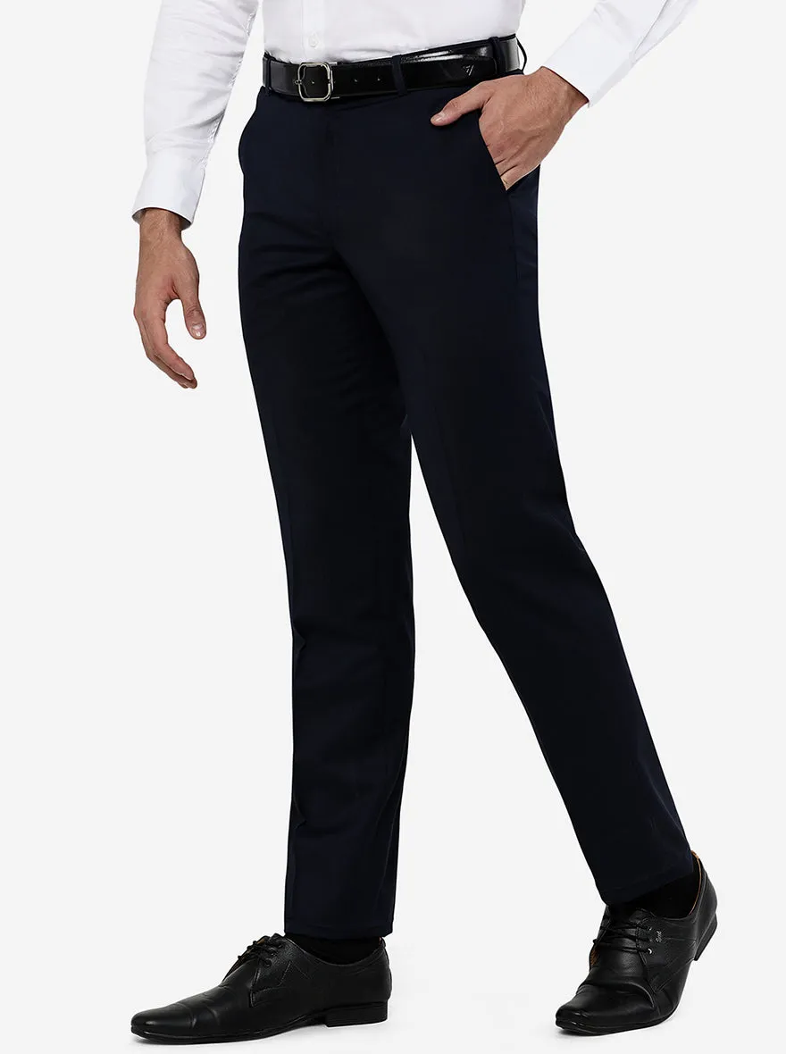 Navy Blue Solid Slim Fit Formal Trouser | Metal