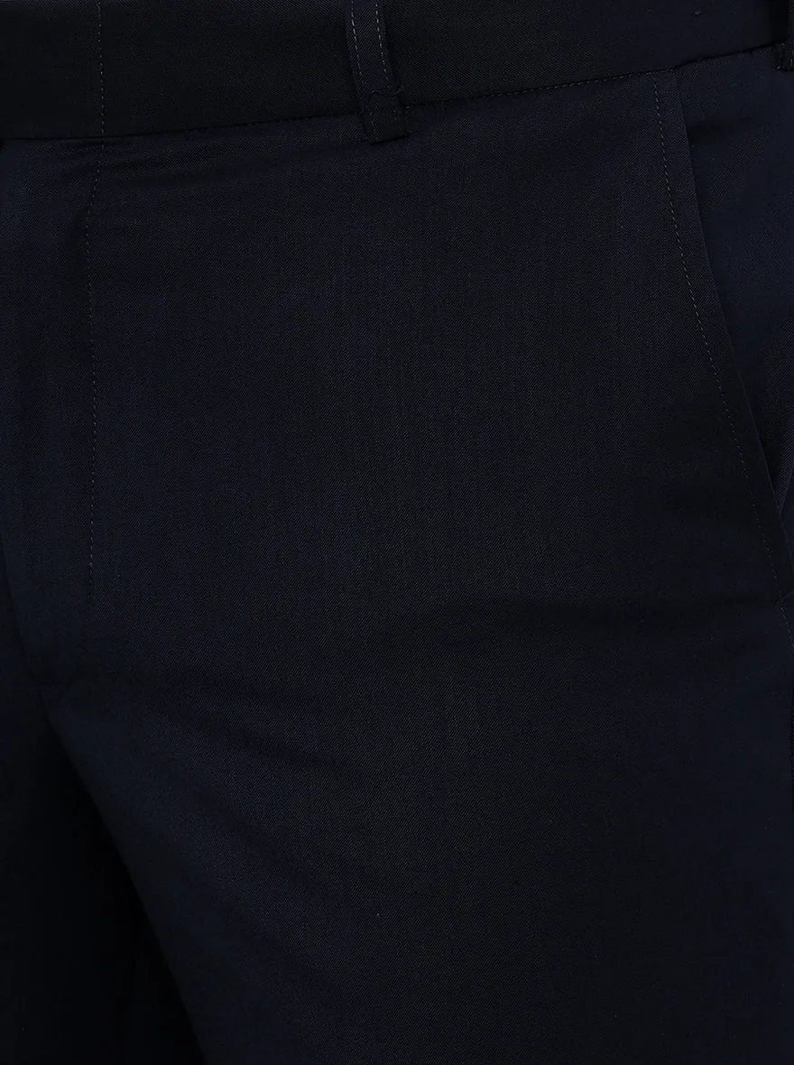 Navy Blue Solid Slim Fit Formal Trouser | Metal