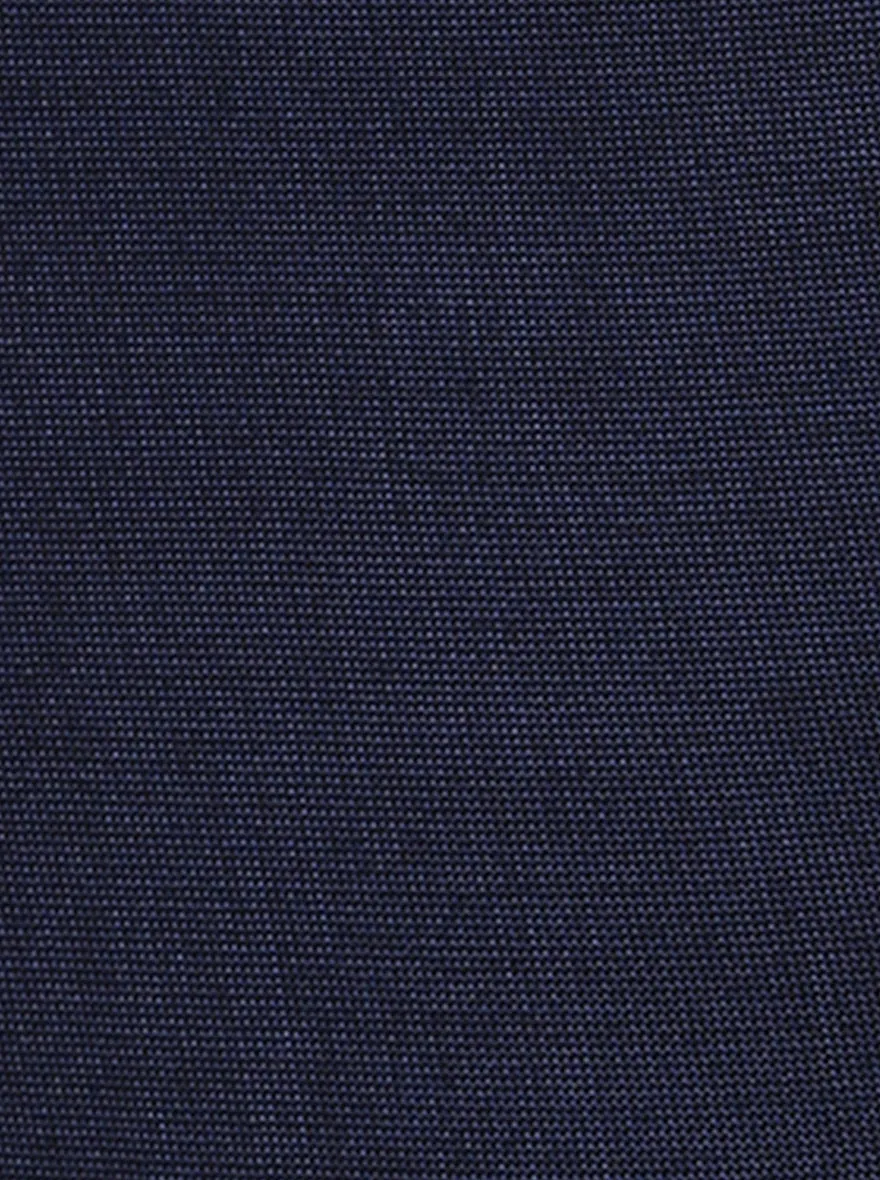 Navy Blue Solid Slim Fit Formal Trouser | Metal