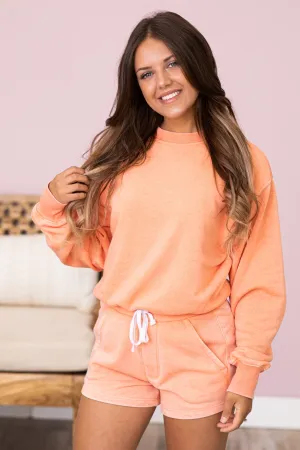 Neon Orange Burnout Elastic Waist Shorts