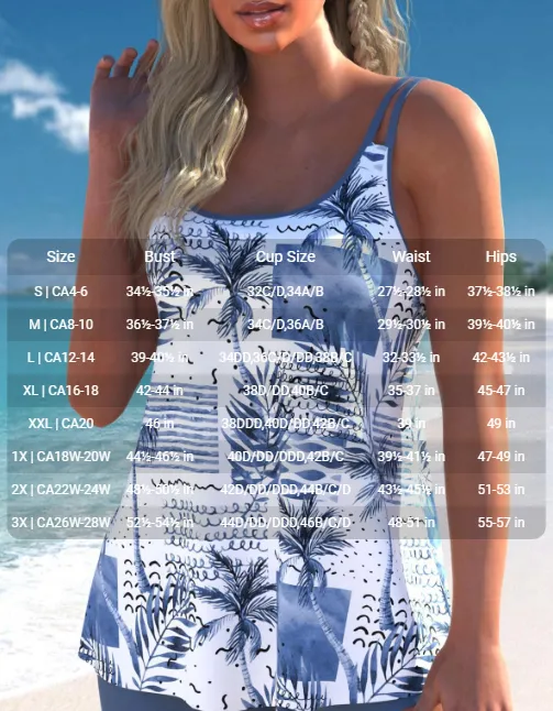 NEW MODLILY® Lightweight Tropical Plants Print Dusty Blue Tankini Set, Sz L, Retails $60