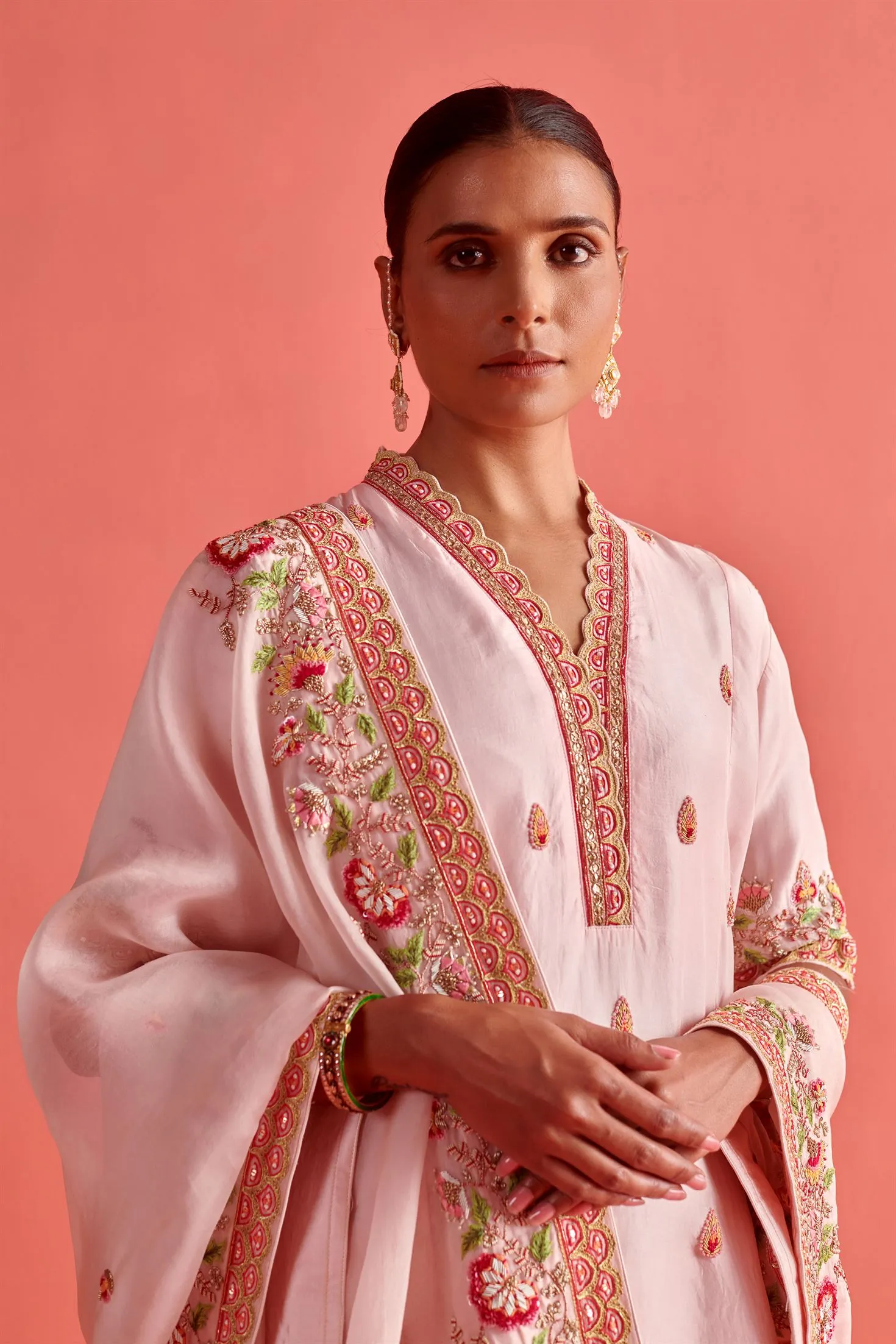 New Season Festive 2024-Coord Set-Pure Silk/Organza 3pcs Powder Pink-AS111-Fashion Wedding Edit Aarti Sethia