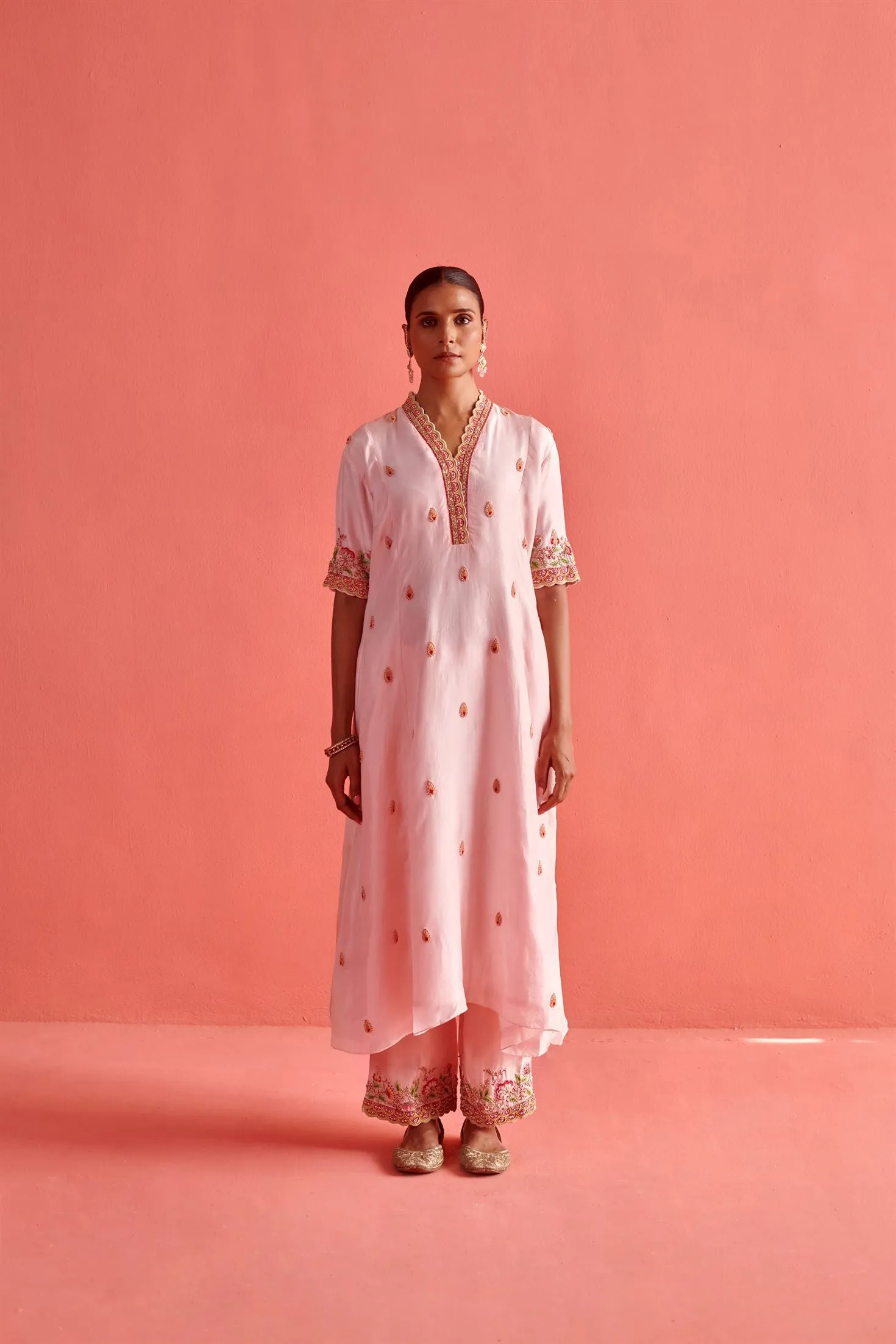 New Season Festive 2024-Coord Set-Pure Silk/Organza 3pcs Powder Pink-AS111-Fashion Wedding Edit Aarti Sethia