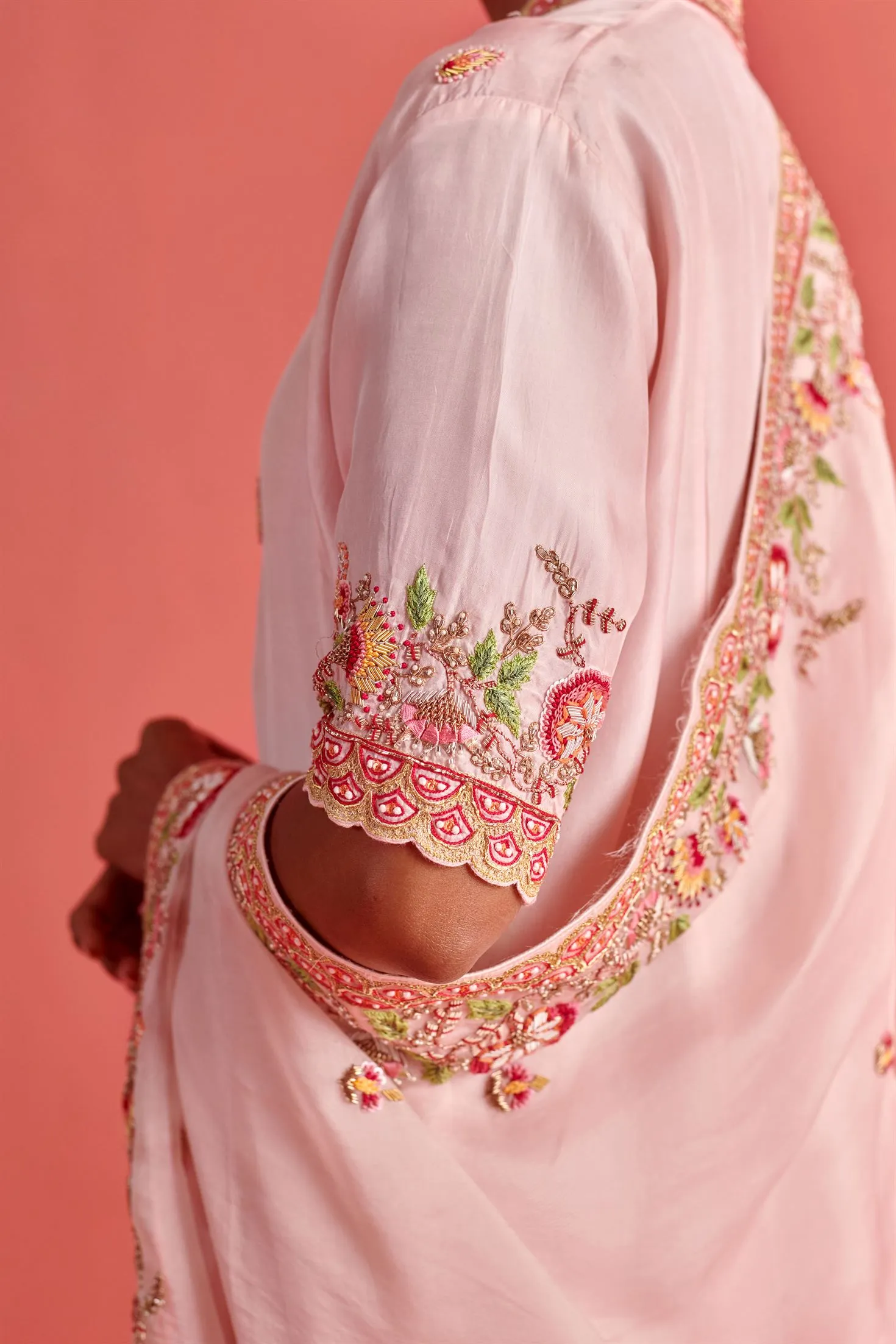 New Season Festive 2024-Coord Set-Pure Silk/Organza 3pcs Powder Pink-AS111-Fashion Wedding Edit Aarti Sethia