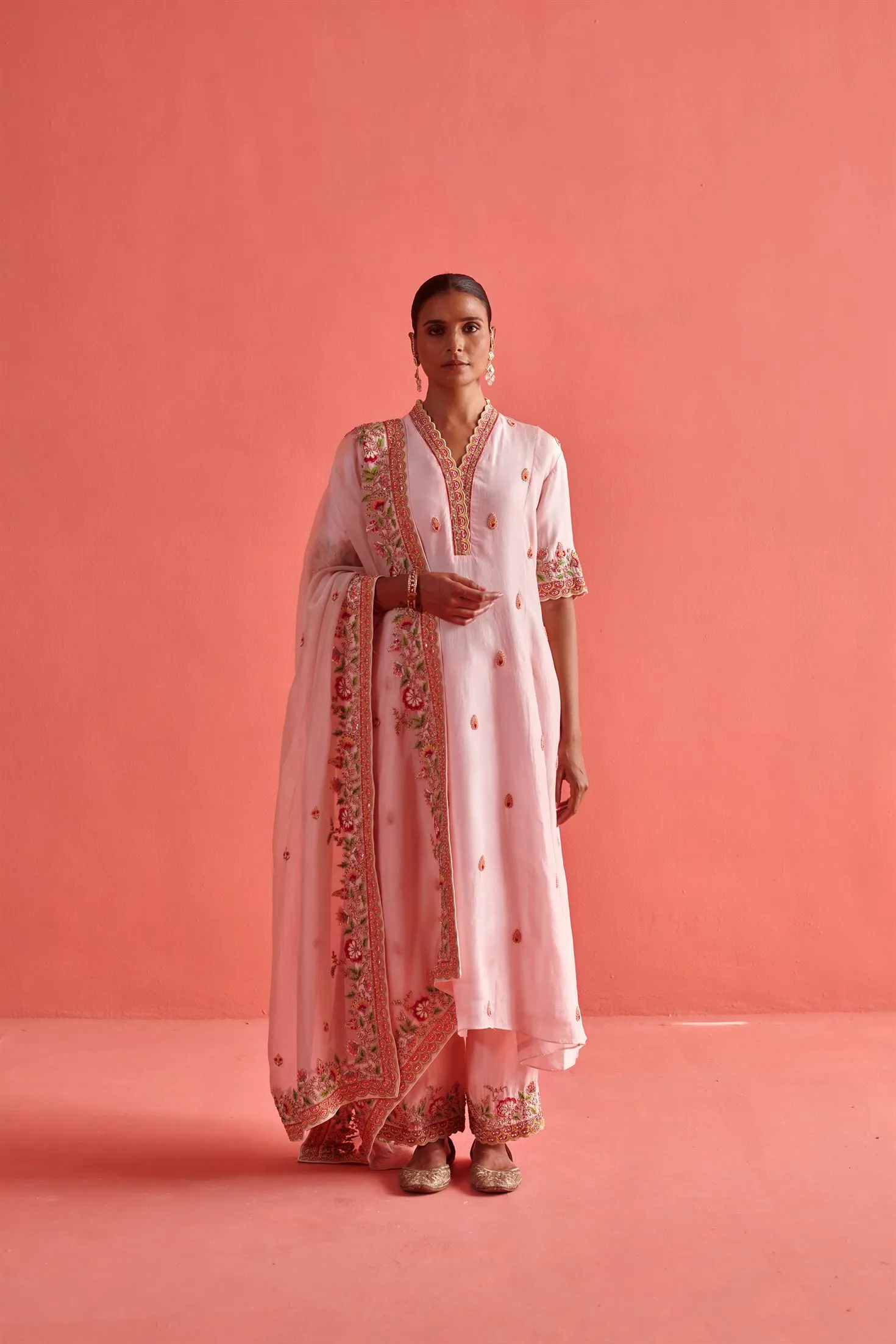 New Season Festive 2024-Coord Set-Pure Silk/Organza 3pcs Powder Pink-AS111-Fashion Wedding Edit Aarti Sethia