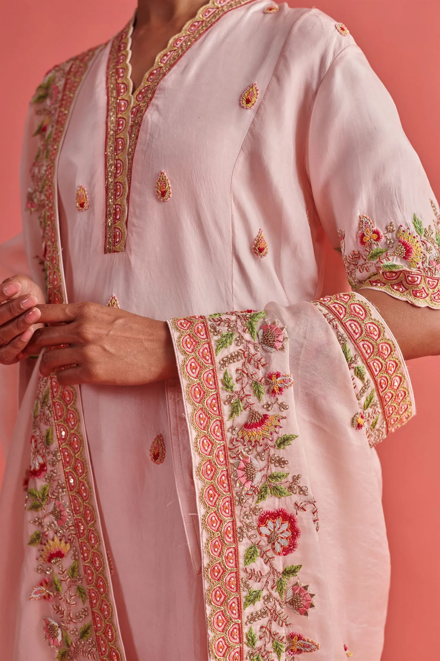 New Season Festive 2024-Coord Set-Pure Silk/Organza 3pcs Powder Pink-AS111-Fashion Wedding Edit Aarti Sethia