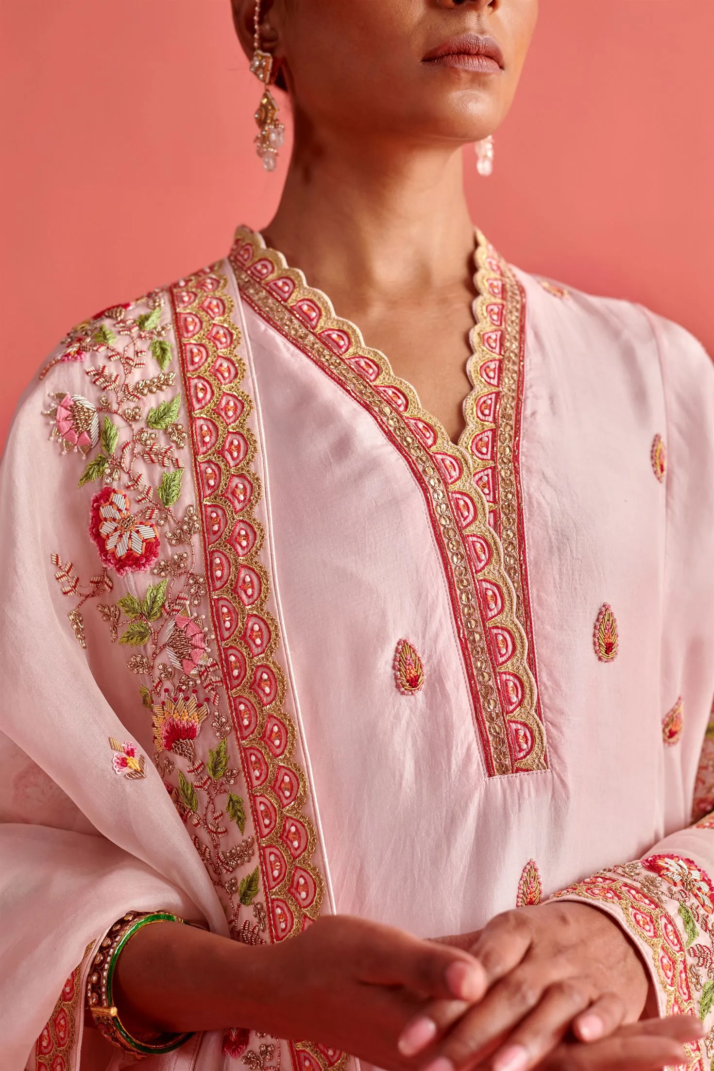 New Season Festive 2024-Coord Set-Pure Silk/Organza 3pcs Powder Pink-AS111-Fashion Wedding Edit Aarti Sethia
