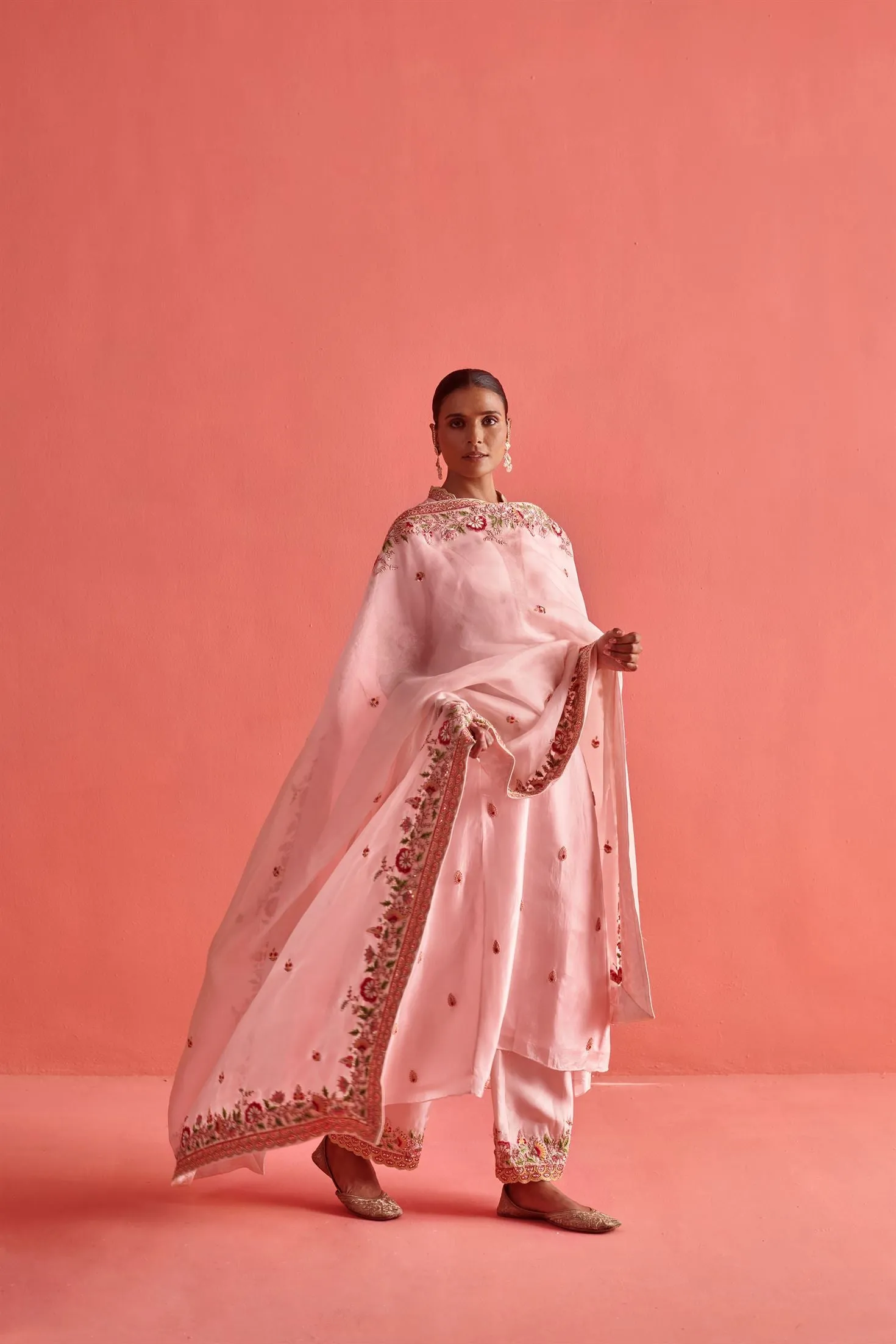 New Season Festive 2024-Coord Set-Pure Silk/Organza 3pcs Powder Pink-AS111-Fashion Wedding Edit Aarti Sethia