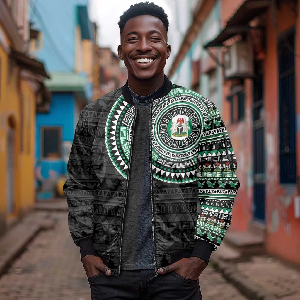 Nigeria African Tribal Pattern Sleeve Zip Bomber Jacket Chest Arm Tattoo LT15