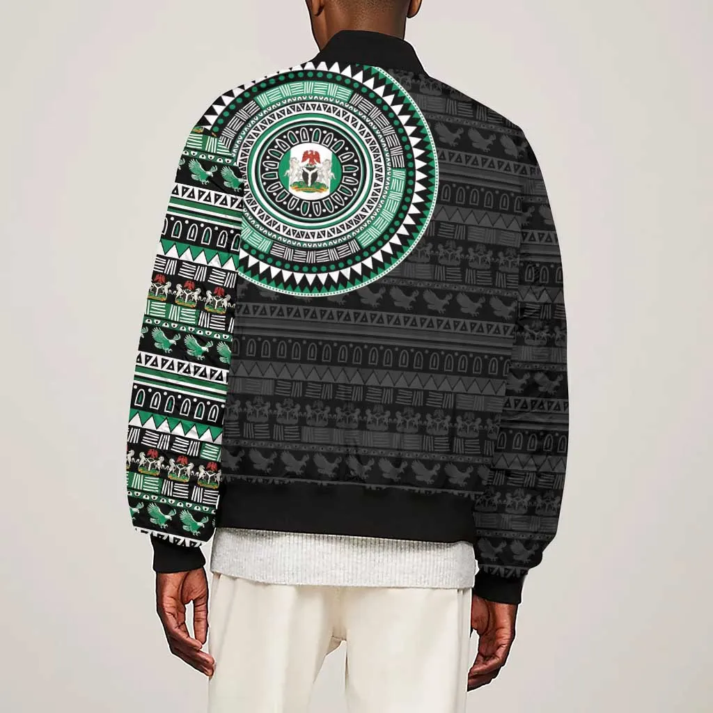 Nigeria African Tribal Pattern Sleeve Zip Bomber Jacket Chest Arm Tattoo LT15