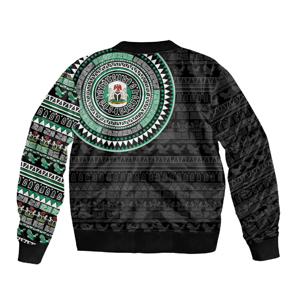 Nigeria African Tribal Pattern Sleeve Zip Bomber Jacket Chest Arm Tattoo LT15