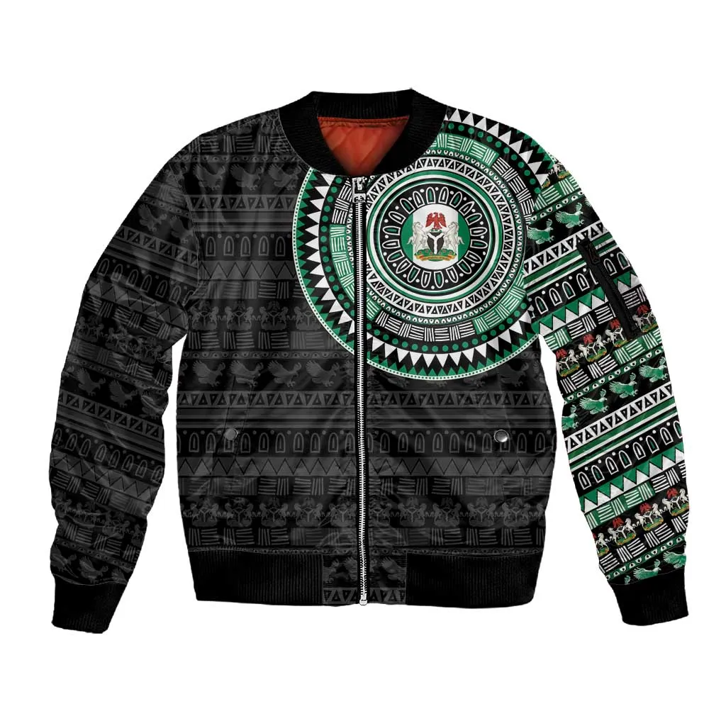 Nigeria African Tribal Pattern Sleeve Zip Bomber Jacket Chest Arm Tattoo LT15