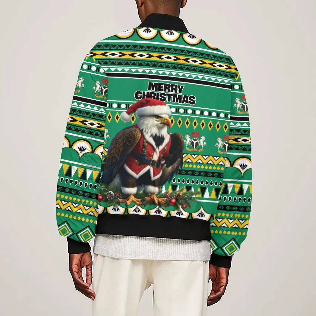 Nigeria Christmas Sleeve Zip Bomber Jacket Eagle Santa - African Pattern LT01