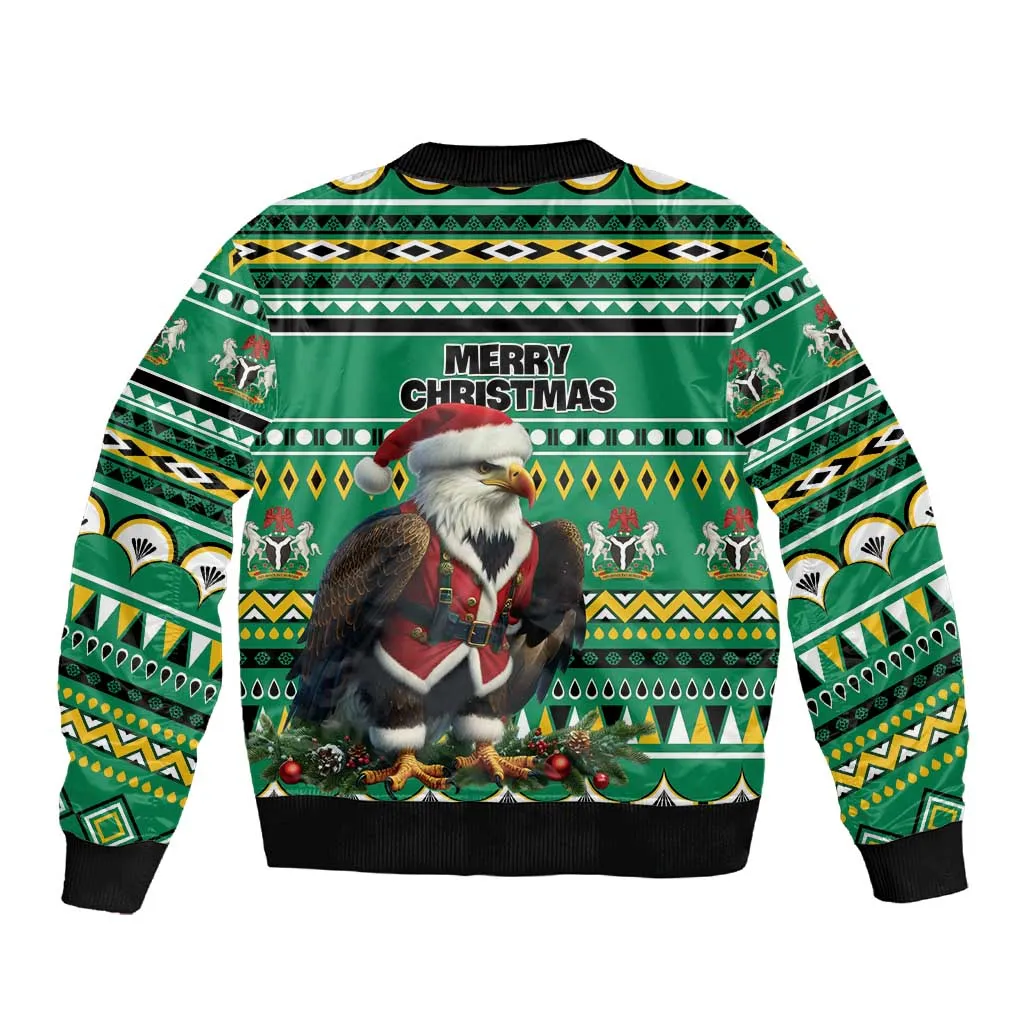 Nigeria Christmas Sleeve Zip Bomber Jacket Eagle Santa - African Pattern LT01