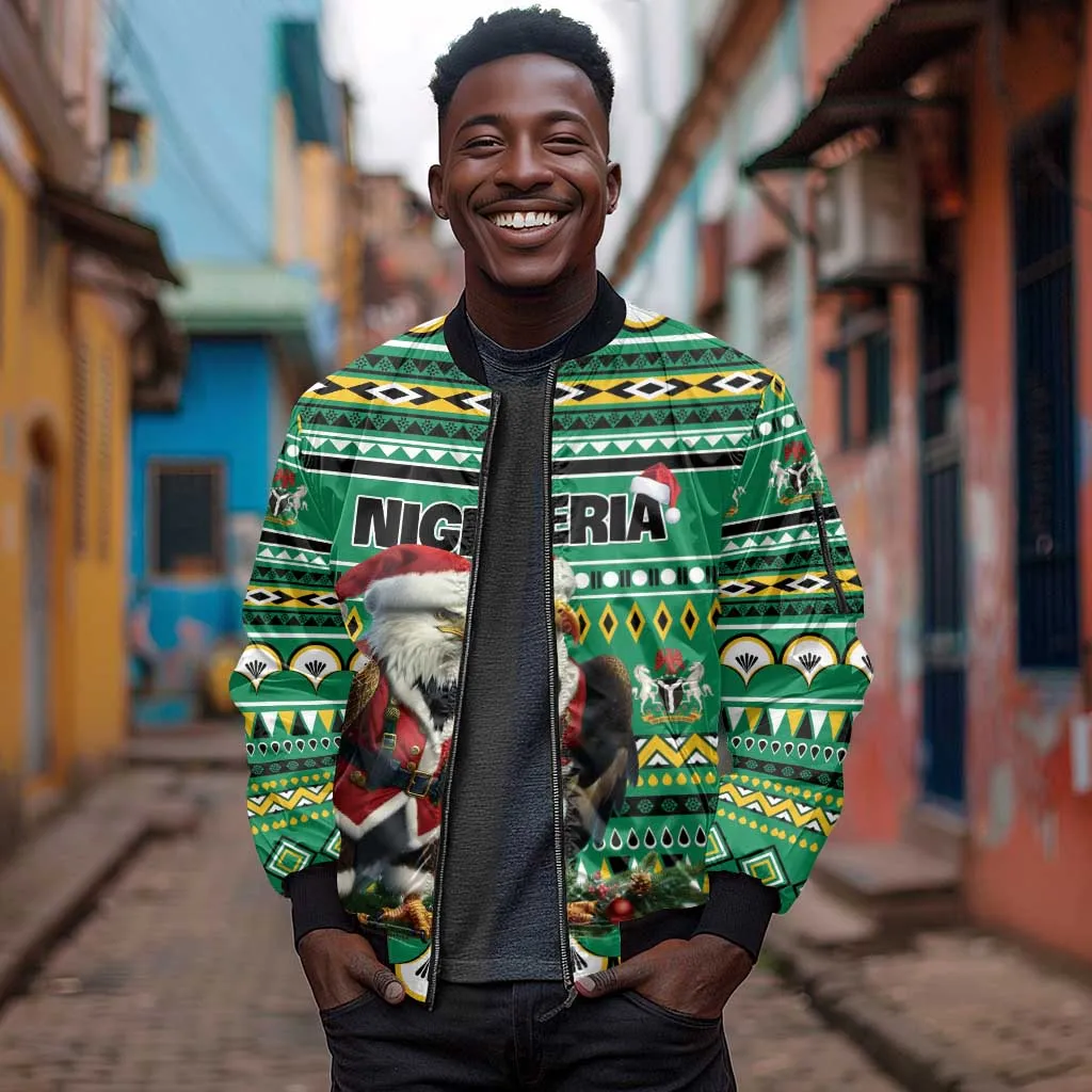 Nigeria Christmas Sleeve Zip Bomber Jacket Eagle Santa - African Pattern LT01