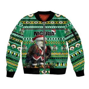 Nigeria Christmas Sleeve Zip Bomber Jacket Eagle Santa - African Pattern LT01