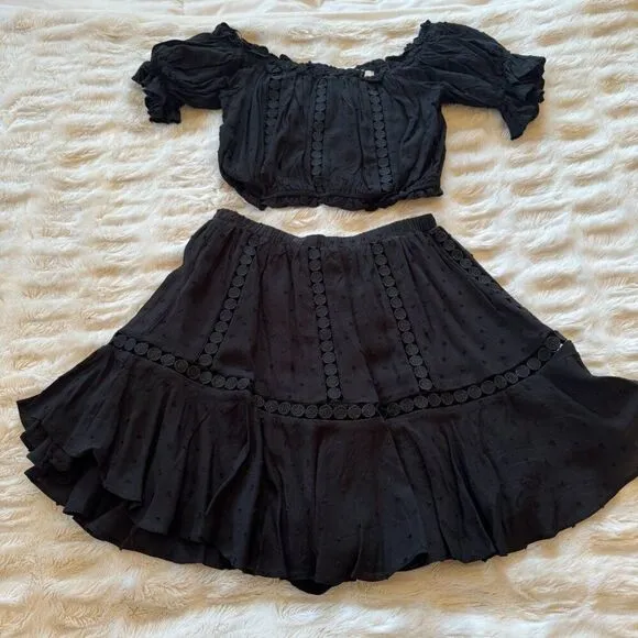 NWT Black Eyelet Off the Shoulder Crop Top &amp; Skirt Set