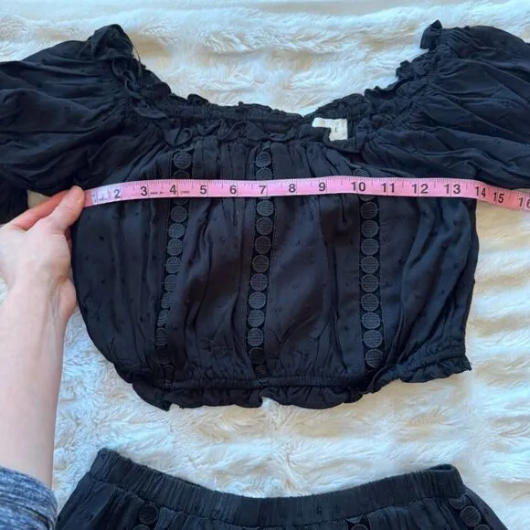 NWT Black Eyelet Off the Shoulder Crop Top &amp; Skirt Set