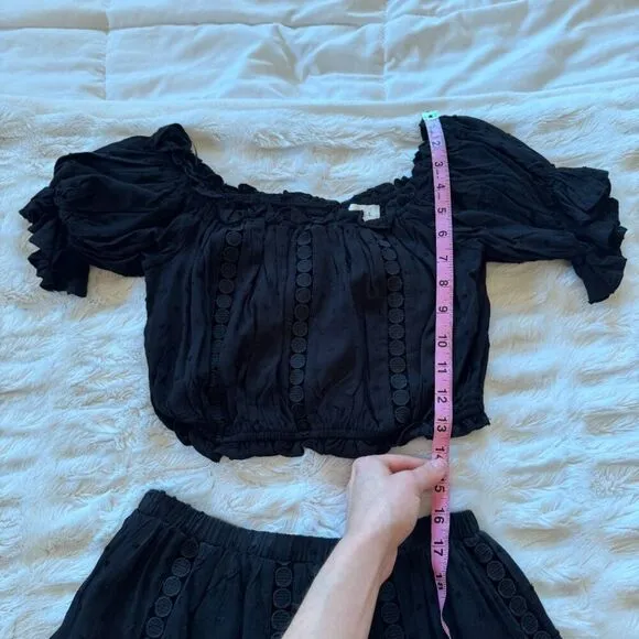 NWT Black Eyelet Off the Shoulder Crop Top &amp; Skirt Set