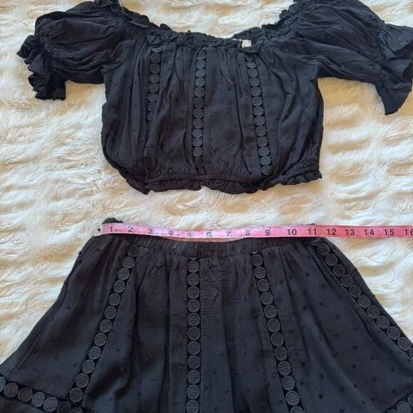 NWT Black Eyelet Off the Shoulder Crop Top &amp; Skirt Set