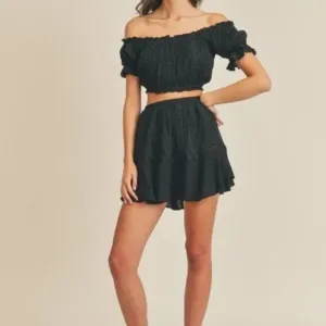 NWT Black Eyelet Off the Shoulder Crop Top &amp; Skirt Set