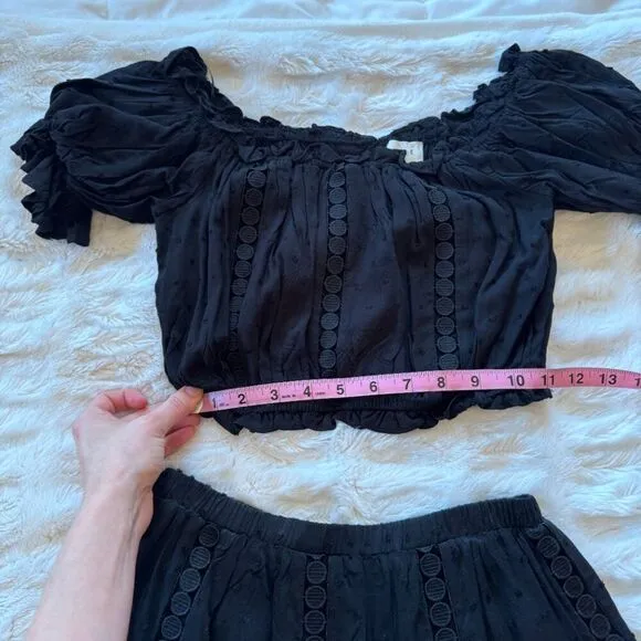 NWT Black Eyelet Off the Shoulder Crop Top &amp; Skirt Set