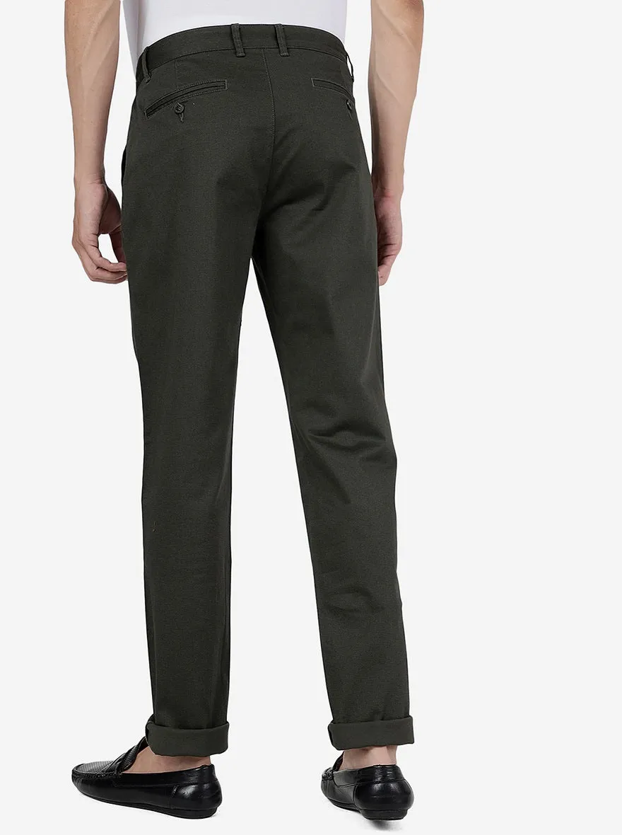 Olive Green Solid Uno Fit Casual Trouser | JadeBlue