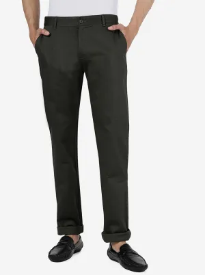 Olive Green Solid Uno Fit Casual Trouser | JadeBlue