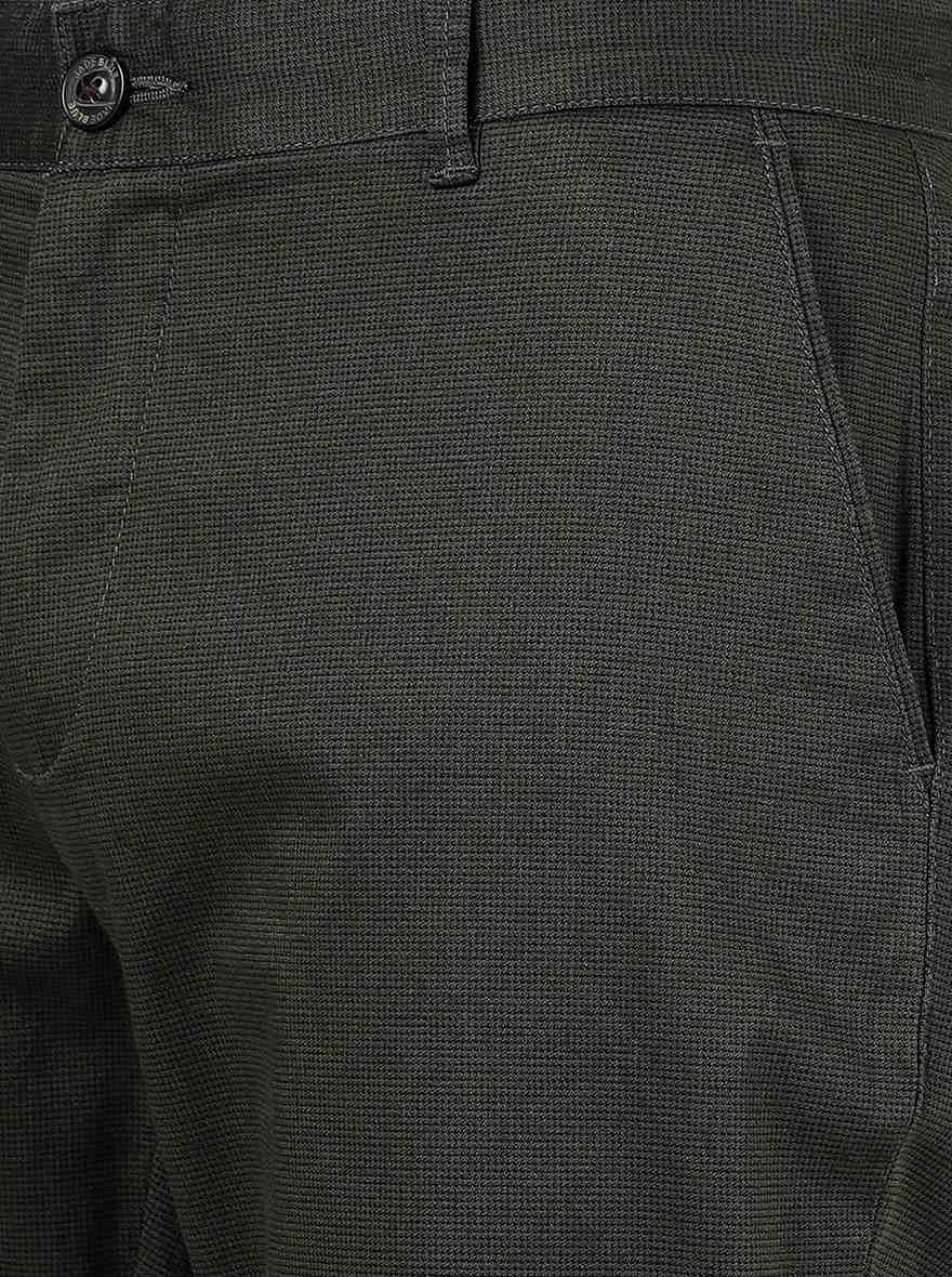 Olive Green Solid Uno Fit Casual Trouser | JadeBlue