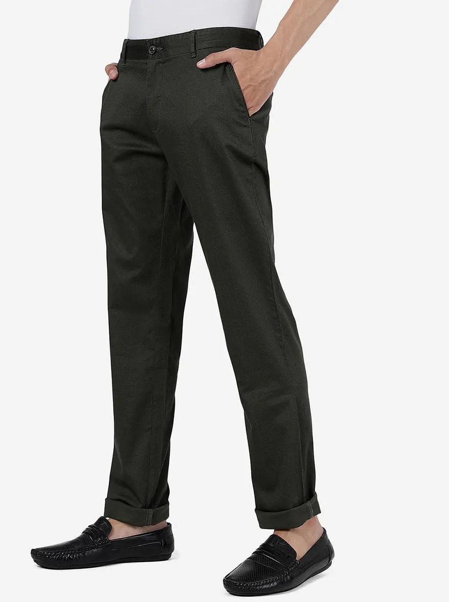 Olive Green Solid Uno Fit Casual Trouser | JadeBlue
