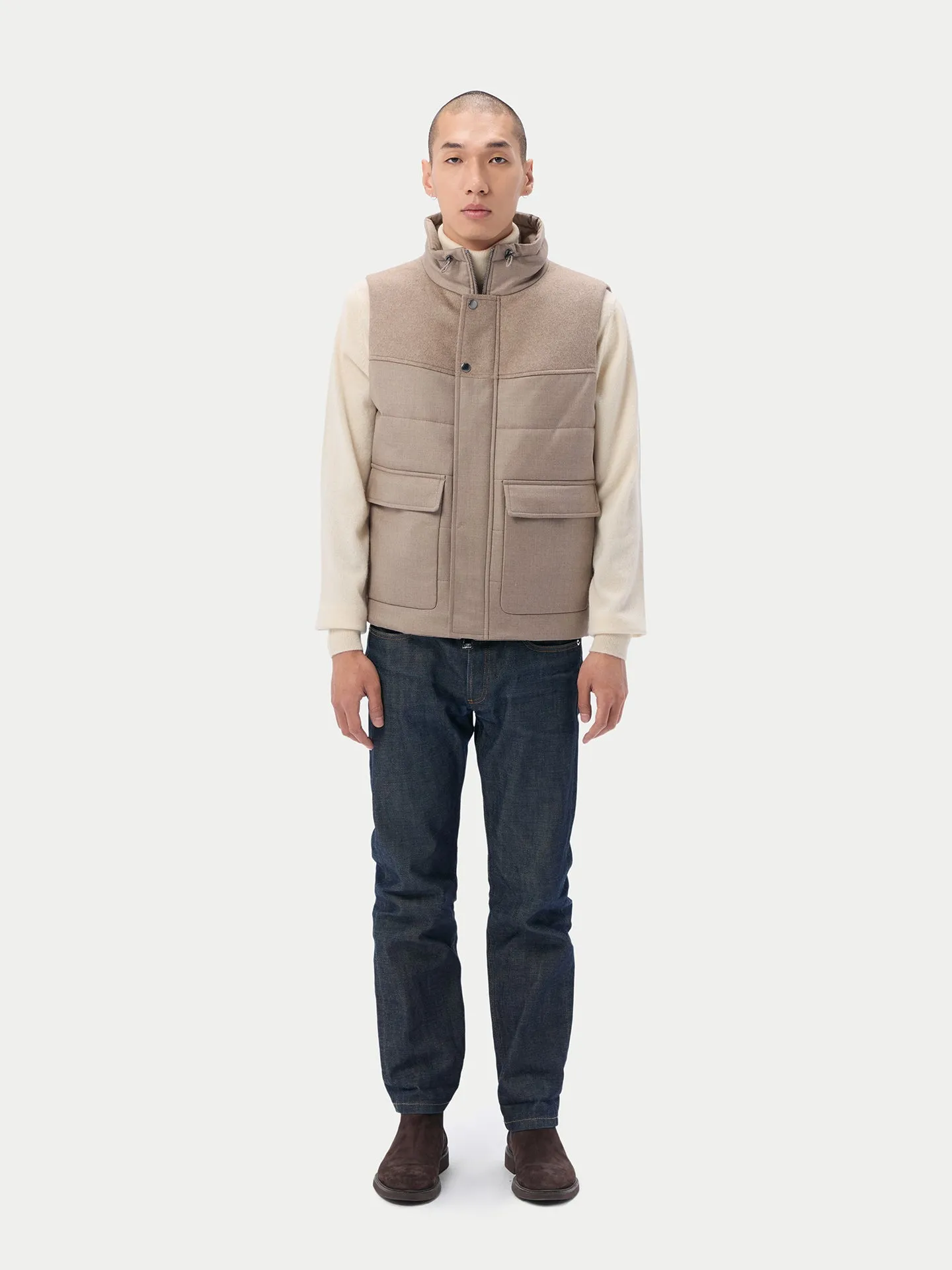 Organic Colour Drawstring Collar Cashmere Vest