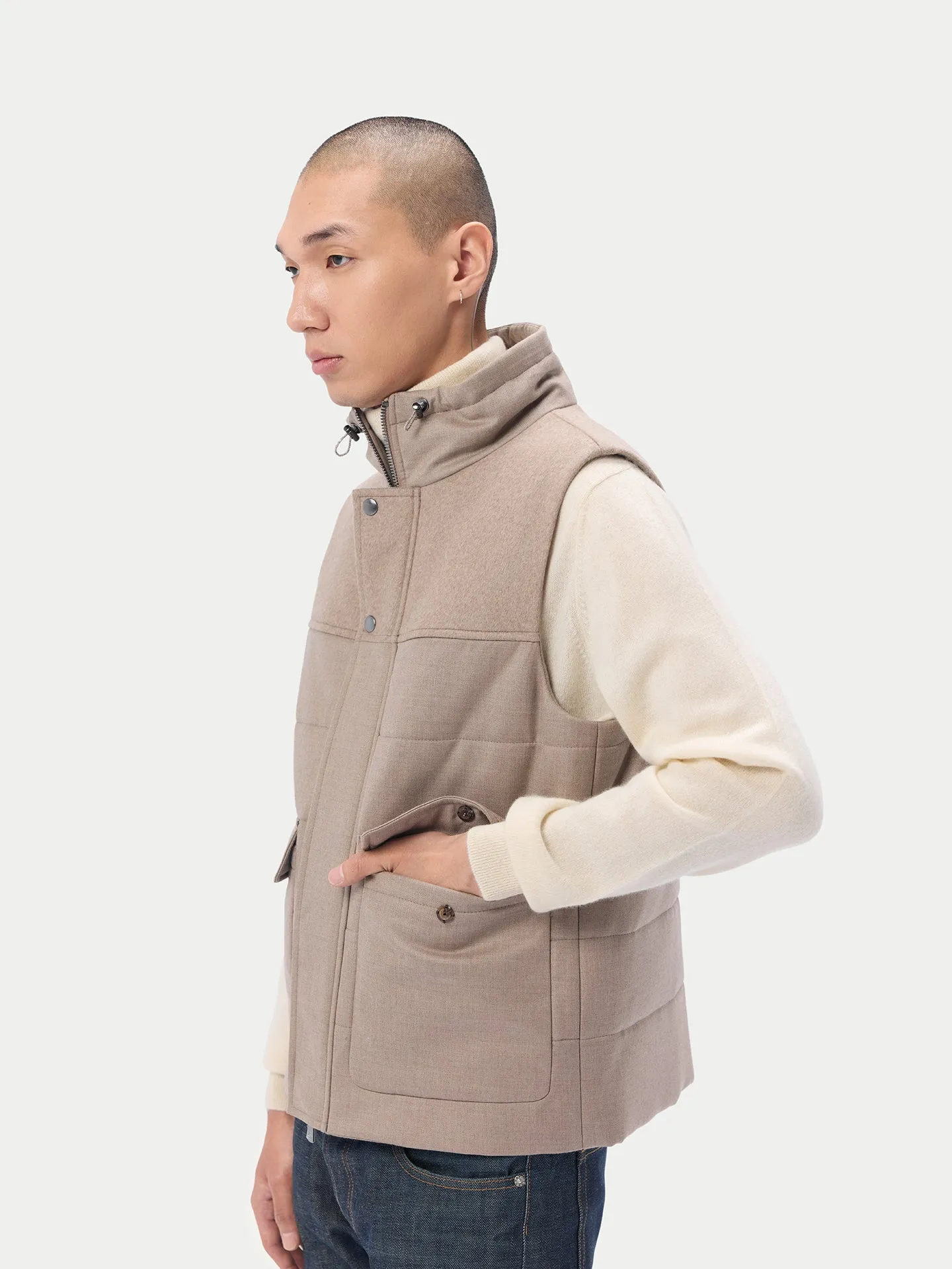 Organic Colour Drawstring Collar Cashmere Vest