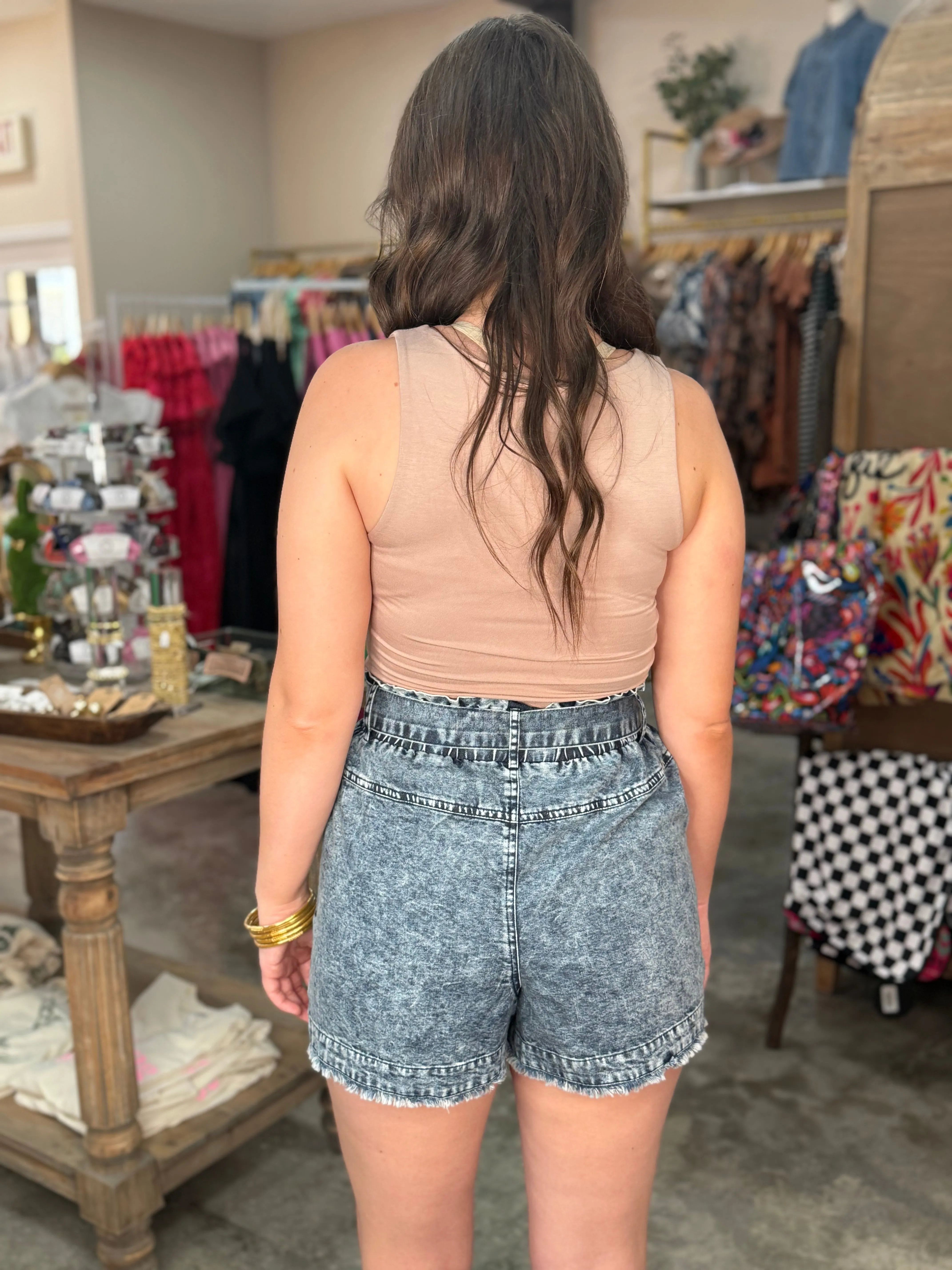 Paper Bag Denim Shorts