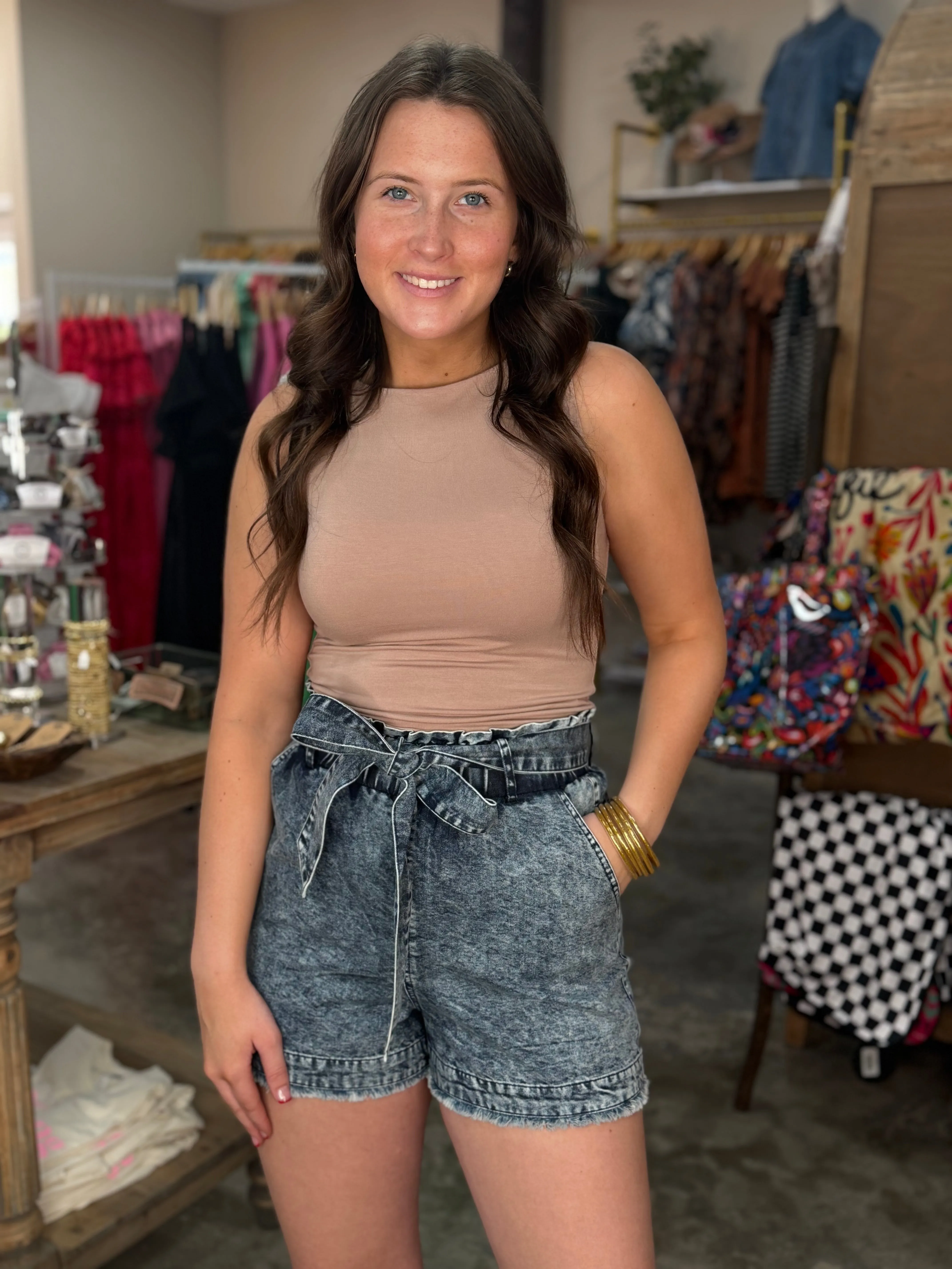 Paper Bag Denim Shorts