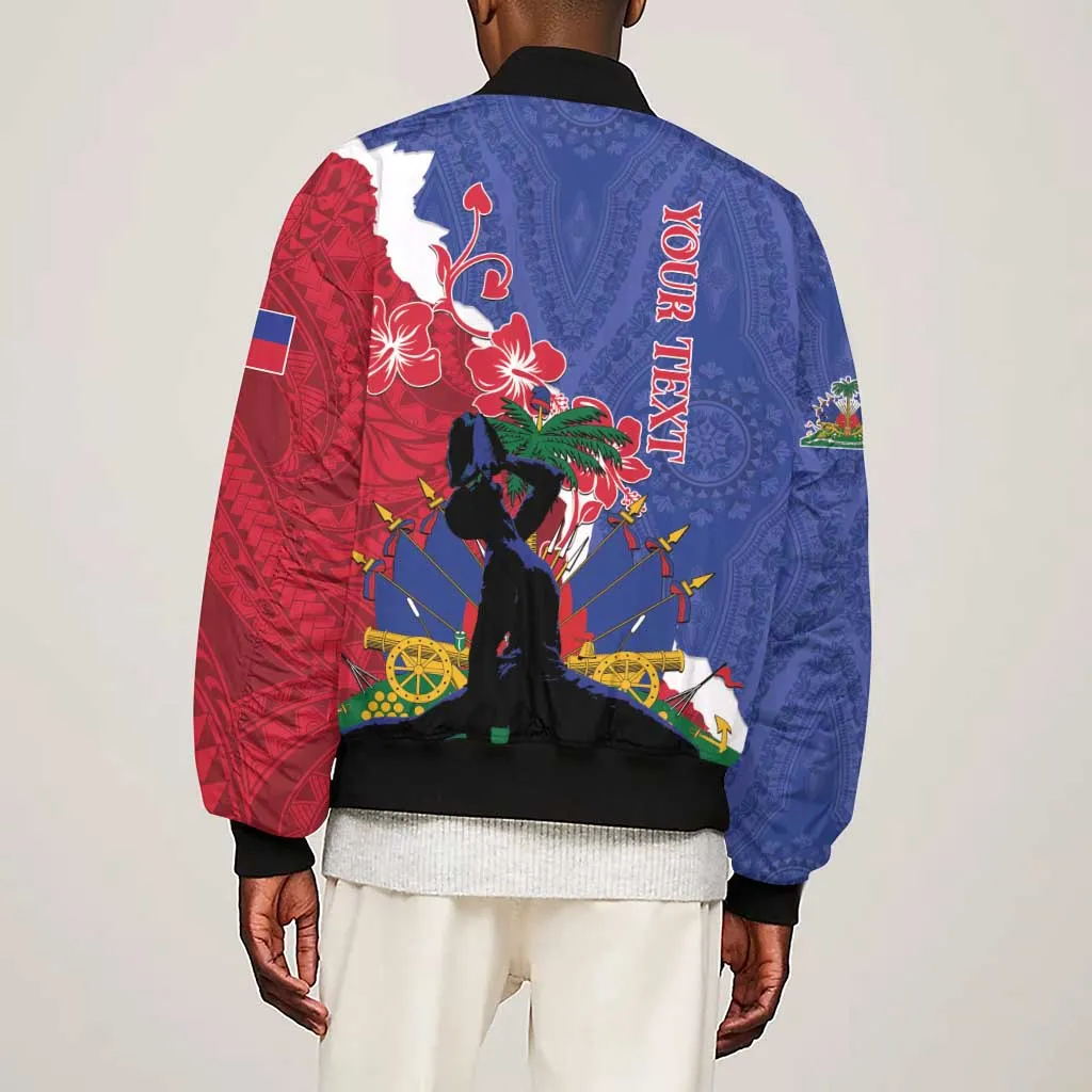 Personalised Afro Haiti Le Marron Inconnu Sleeve Zip Bomber Jacket Dashiki Mix Polynesian Pattern LT01