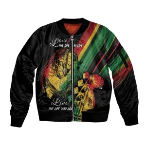 Personalised Afro Vibes Sleeve Zip Bomber Jacket Reggae King - Live The Way You Love LT7