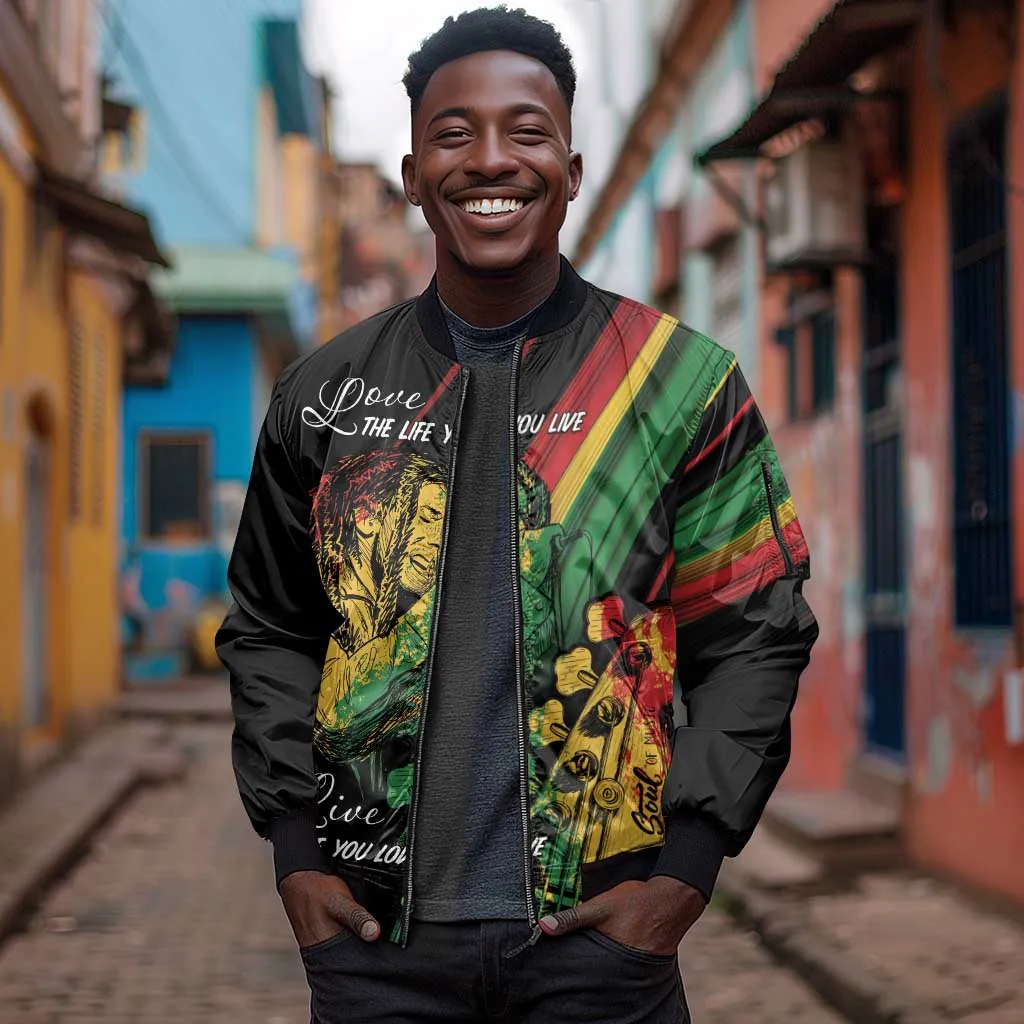 Personalised Afro Vibes Sleeve Zip Bomber Jacket Reggae King - Live The Way You Love LT7