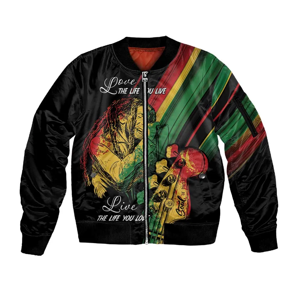 Personalised Afro Vibes Sleeve Zip Bomber Jacket Reggae King - Live The Way You Love LT7