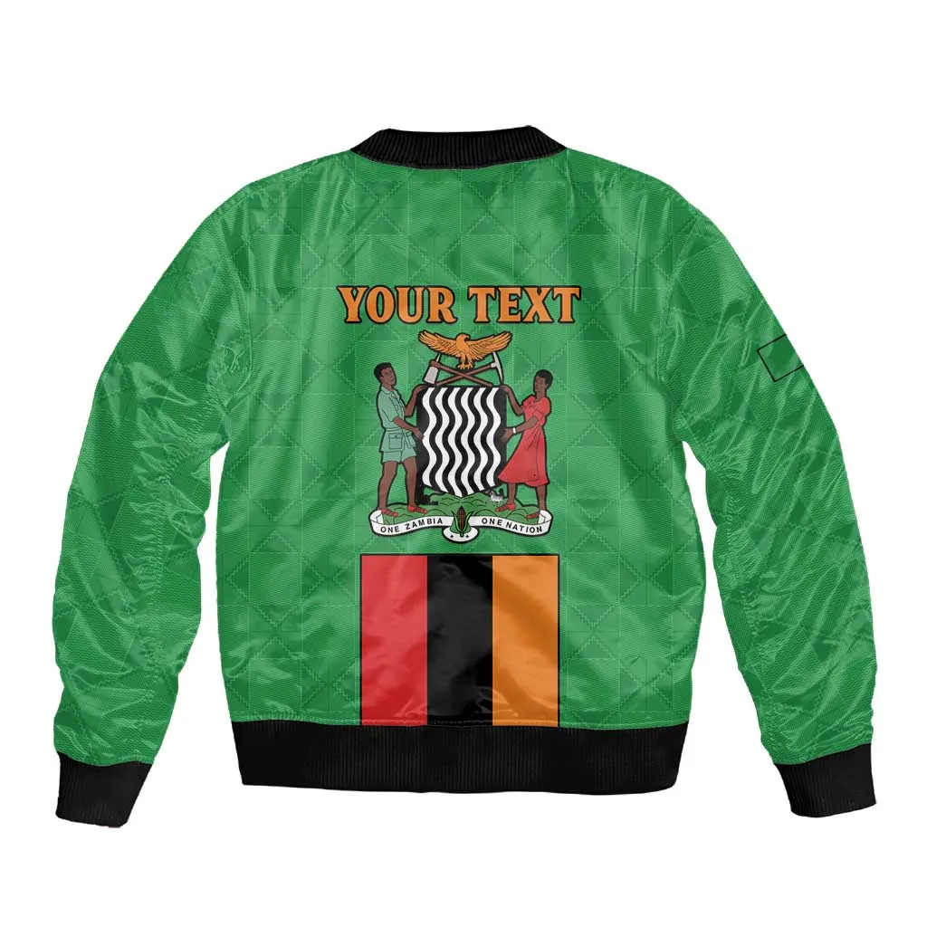Personalised Afro Zambia Sleeve Zip Bomber Jacket Flag Style Mix Kente Pattern LT15