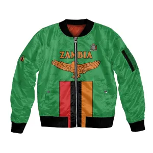 Personalised Afro Zambia Sleeve Zip Bomber Jacket Flag Style Mix Kente Pattern LT15