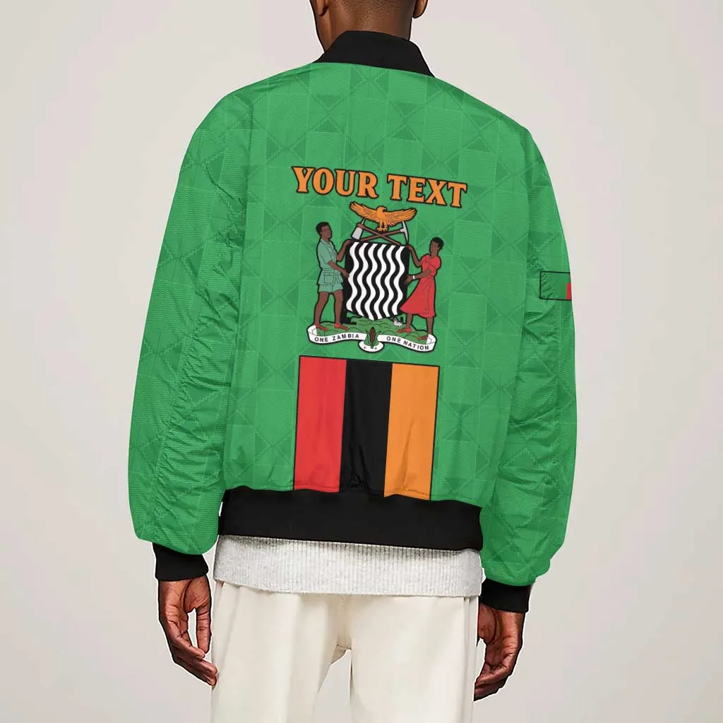 Personalised Afro Zambia Sleeve Zip Bomber Jacket Flag Style Mix Kente Pattern LT15