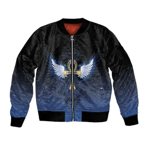 Personalised Egyptian Ankh Sleeve Zip Bomber Jacket Egypt Hieroglyphs Pattern LT15