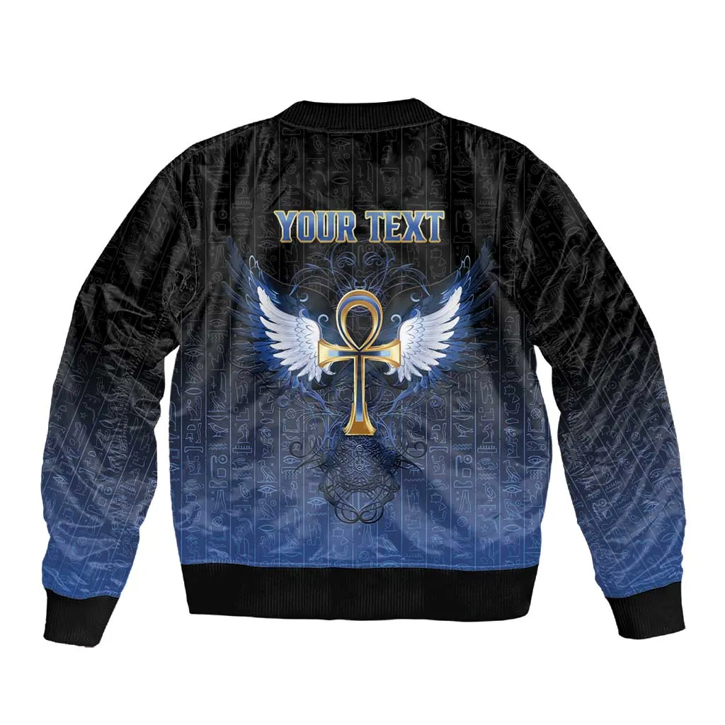 Personalised Egyptian Ankh Sleeve Zip Bomber Jacket Egypt Hieroglyphs Pattern LT15