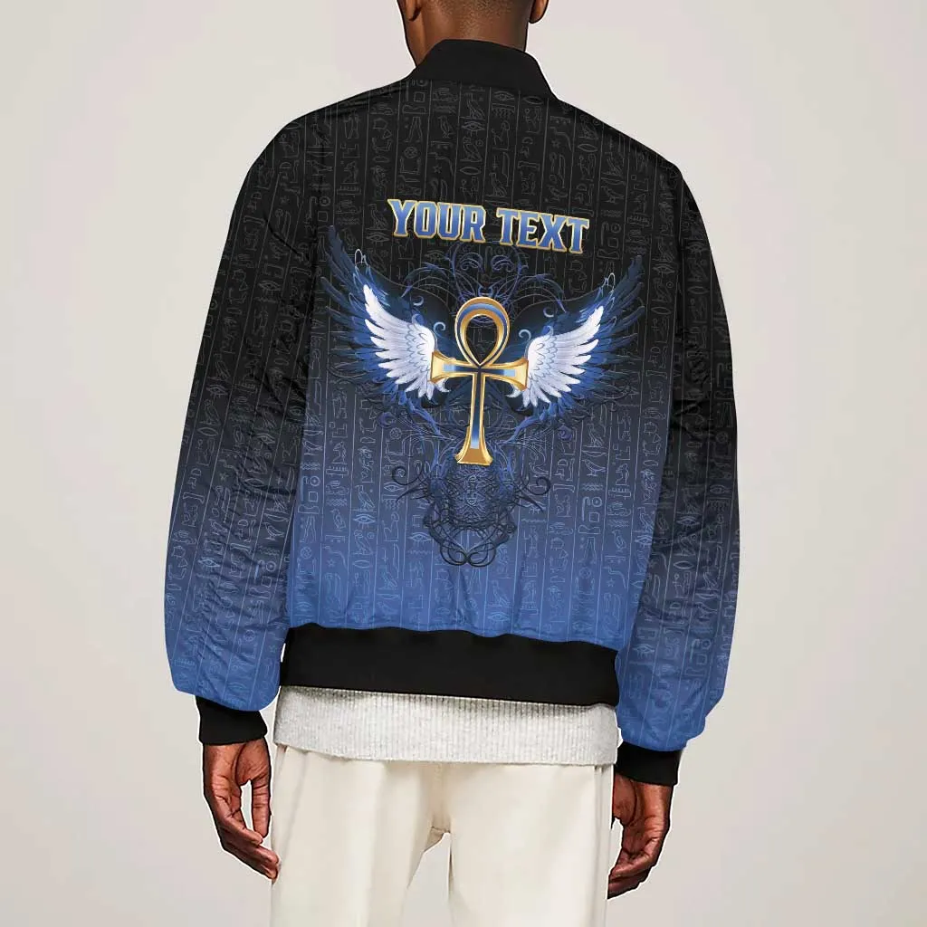 Personalised Egyptian Ankh Sleeve Zip Bomber Jacket Egypt Hieroglyphs Pattern LT15